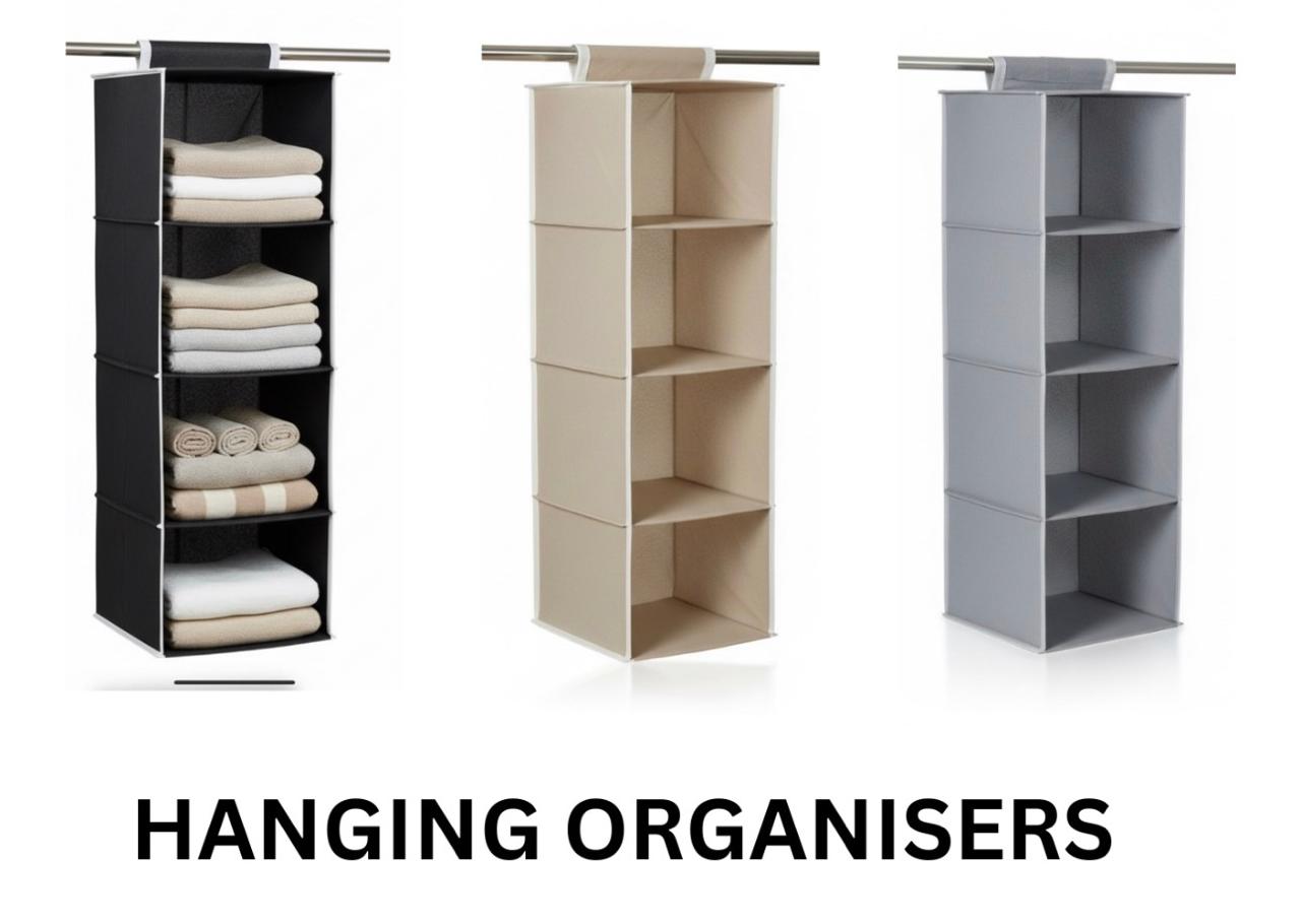 4-Shelf Closet Hanging Organizer – Durable Non-Woven Fabric Wardrobe Shelf with Engineered Wood, Collapsible Hanging Storage for Clothes & Accessories