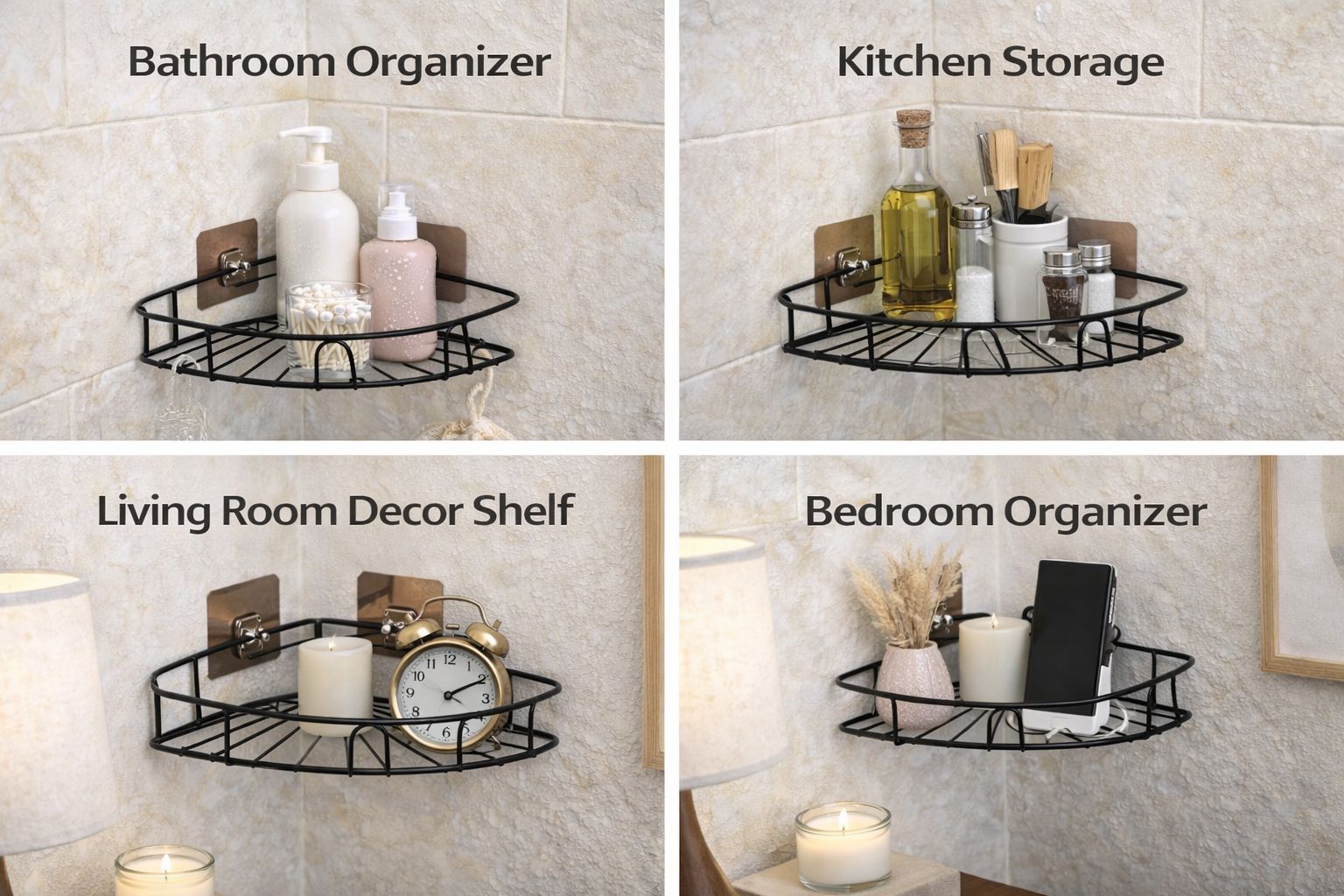 Bathroom Corner Shelf Self Adhesive No Drill, Metal Wall Mounted Shower Caddy, Rust Proof GI Steel Triangle Storage Rack for Bathroom & Kitchen, Space Saving Organizer